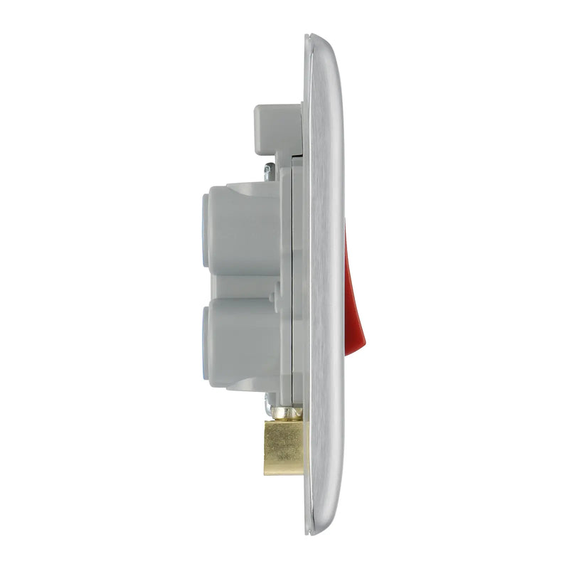 BG Electrical Nexus Metal Brushed Steel - 45A, double pole, single plate, with indicator