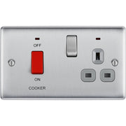 BG Electrical Nexus Metal Brushed Steel - 45A double pole, with switched socket and indicators