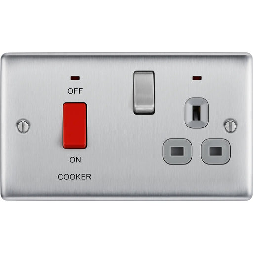 BG Electrical Nexus Metal Brushed Steel - 45A double pole, with switched socket and indicators