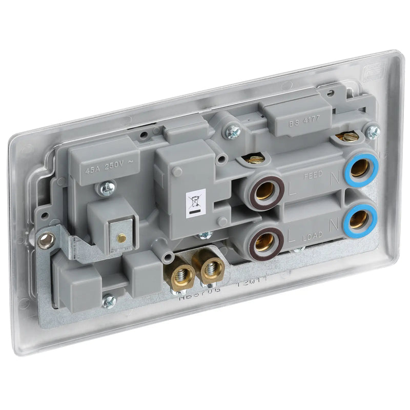 BG Electrical Nexus Metal Brushed Steel - 45A double pole, with switched socket and indicators
