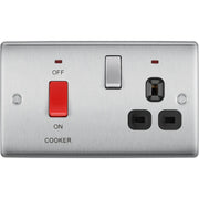 BG Electrical Nexus Metal Brushed Steel - 45A double pole, with switched socket and indicators