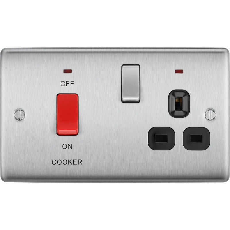 BG Electrical Nexus Metal Brushed Steel - 45A double pole, with switched socket and indicators