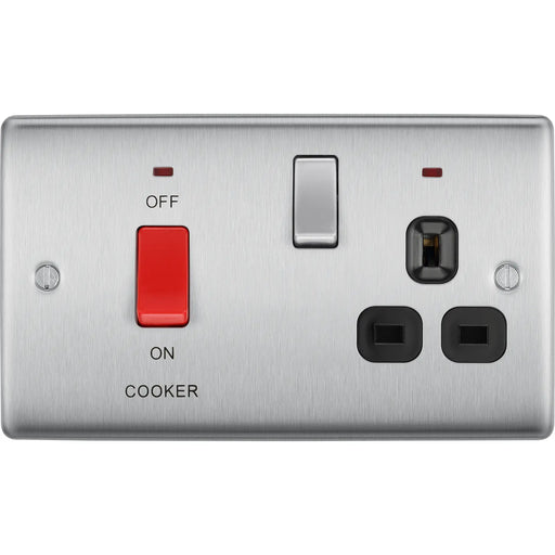BG Electrical Nexus Metal Brushed Steel - 45A double pole, with switched socket and indicators