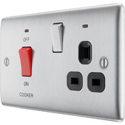 BG Electrical Nexus Metal Brushed Steel - 45A double pole, with switched socket and indicators