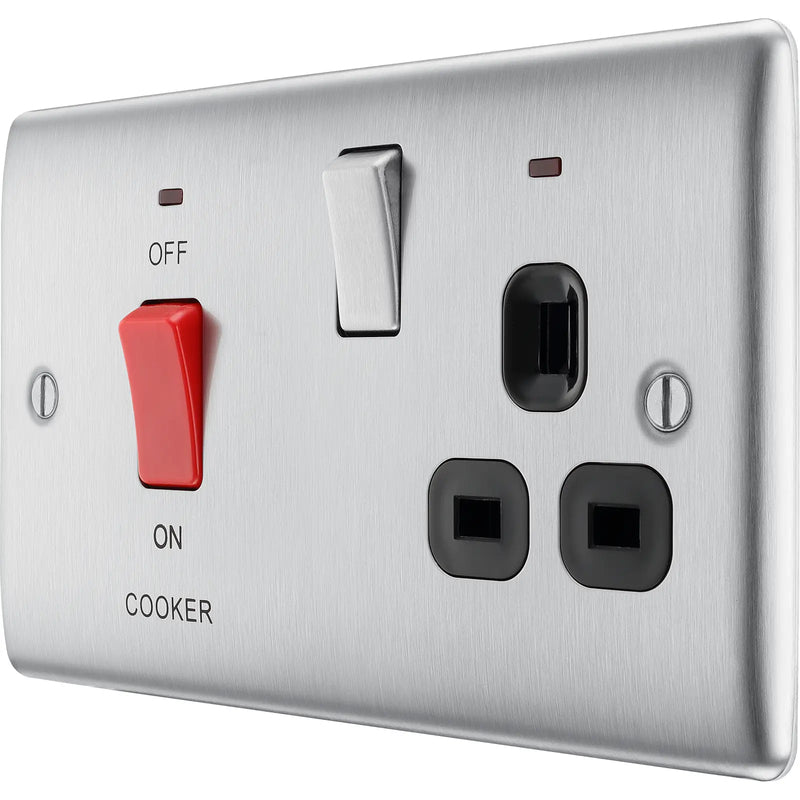 BG Electrical Nexus Metal Brushed Steel - 45A double pole, with switched socket and indicators