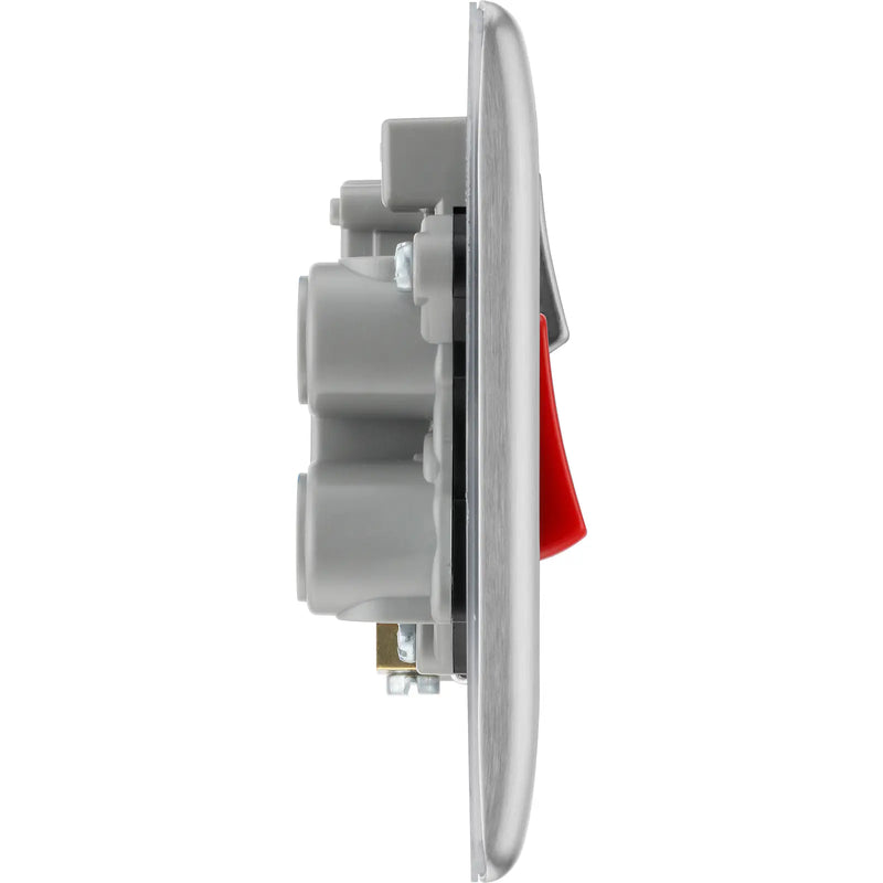 BG Electrical Nexus Metal Brushed Steel - 45A double pole, with switched socket and indicators