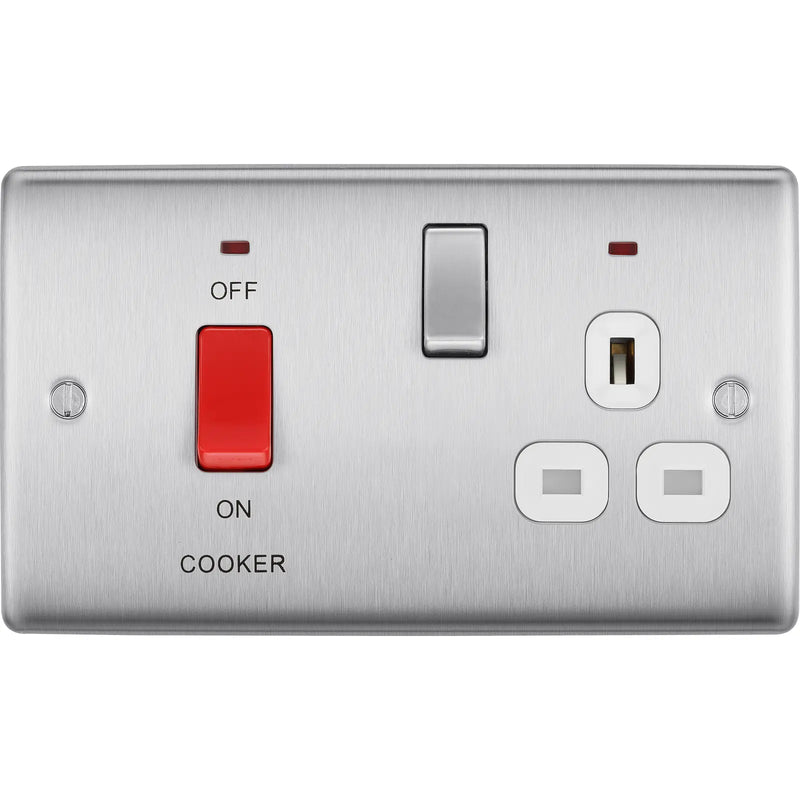 BG Electrical Nexus Metal Brushed Steel - 45A double pole, with switched socket and indicators