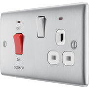 BG Electrical Nexus Metal Brushed Steel - 45A double pole, with switched socket and indicators