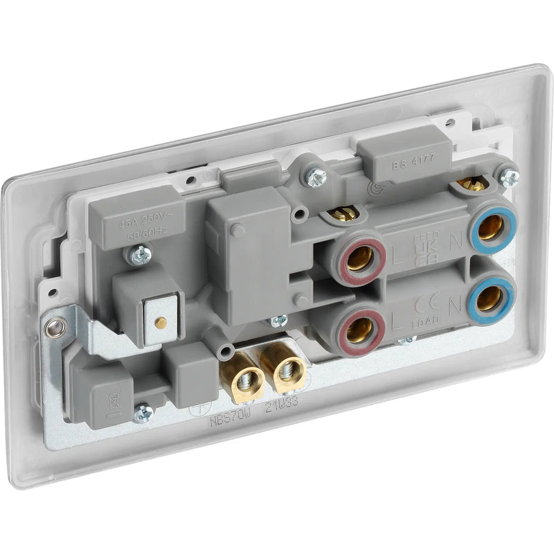 BG Electrical Nexus Metal Brushed Steel - 45A double pole, with switched socket and indicators