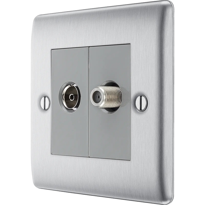 BG Electrical Nexus Metal Brushed Steel - Double, satellite and co-axial