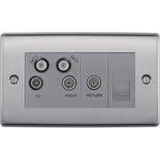 BG Electrical Nexus Metal Brushed Steel - Quadplex, 2 x sat, BT outlet and co-ax returned - screened
