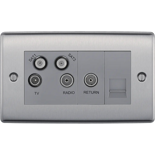 BG Electrical Nexus Metal Brushed Steel - Quadplex, 2 x sat, BT outlet and co-ax returned - screened