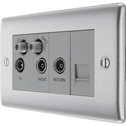 BG Electrical Nexus Metal Brushed Steel - Quadplex, 2 x sat, BT outlet and co-ax returned - screened