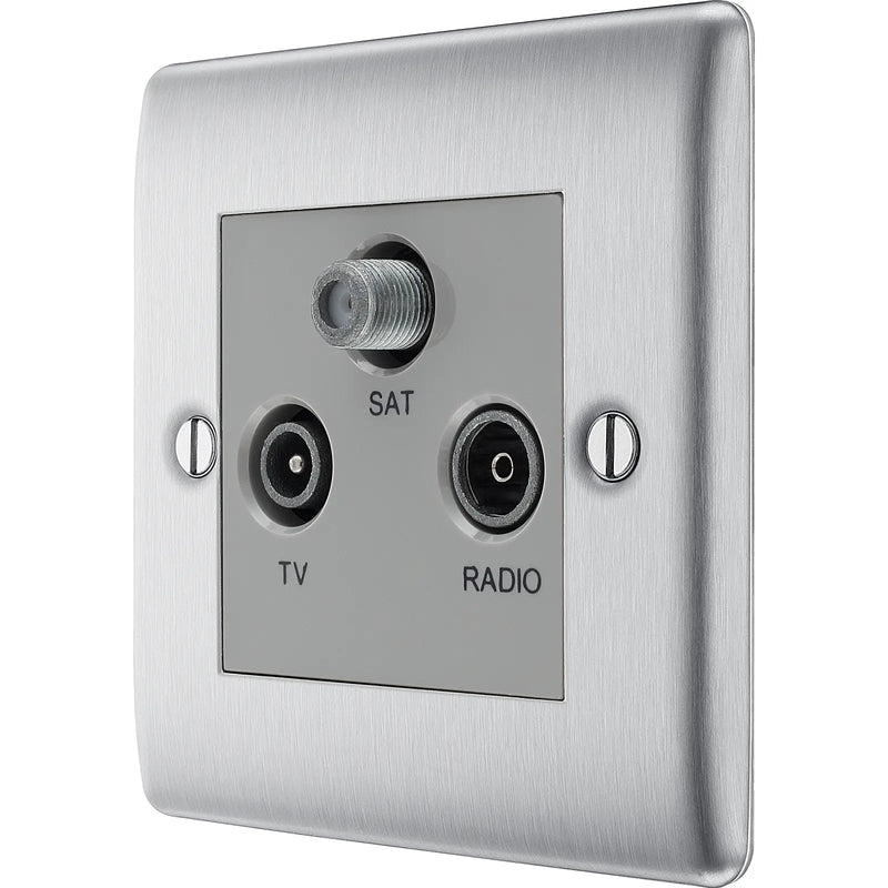 BG Electrical Nexus Metal Brushed Steel - Triple TV/FM/SAT triplex - screened