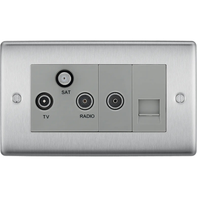 BG Electrical Nexus Metal Brushed Steel - Triplex with BT outlet and co-axial return - screened