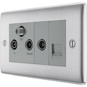 BG Electrical Nexus Metal Brushed Steel - Triplex with BT outlet and co-axial return - screened