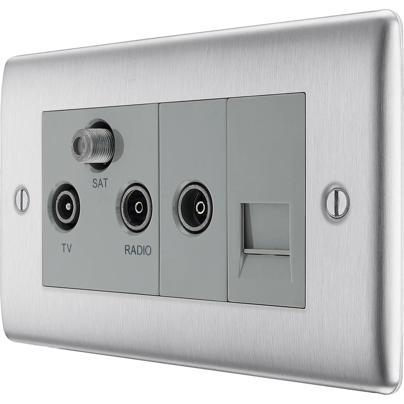 BG Electrical Nexus Metal Brushed Steel - Triplex with BT outlet and co-axial return - screened