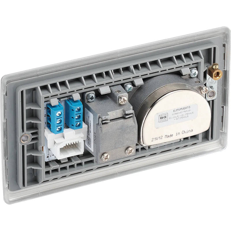 BG Electrical Nexus Metal Brushed Steel - Triplex with BT outlet and co-axial return - screened