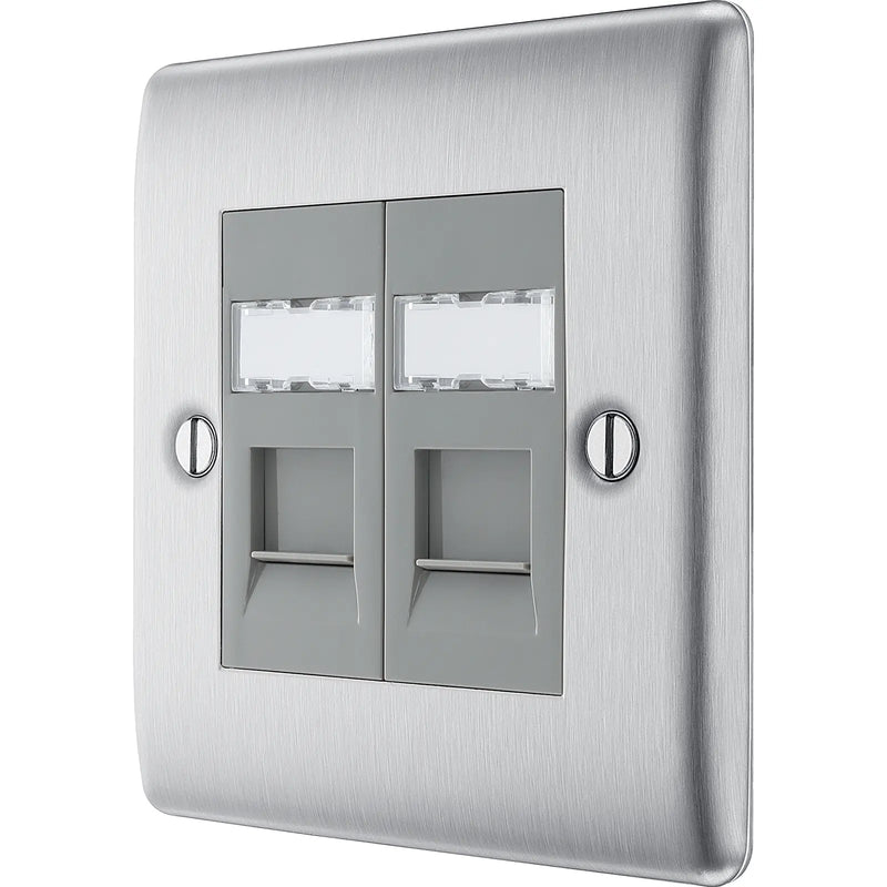 BG Electrical Nexus Metal Brushed Steel - Double, RJ45 data socket