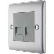 BG Electrical Nexus Metal Brushed Steel - Double, telephone socket, master