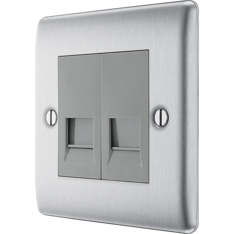 BG Electrical Nexus Metal Brushed Steel - Double, telephone socket, master