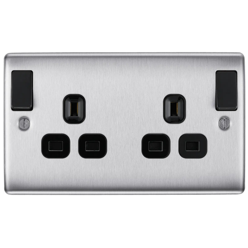 BG Electrical Nexus Metal Brushed Steel - Double, switched, double pole, outboard rockers