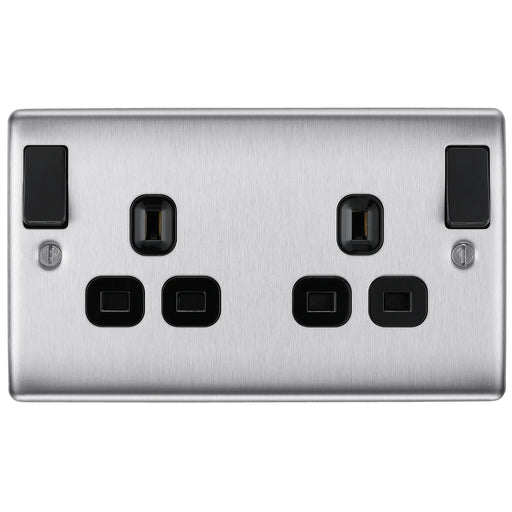 BG Electrical Nexus Metal Brushed Steel - Double, switched, double pole, outboard rockers