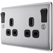 BG Electrical Nexus Metal Brushed Steel - Double, switched, double pole, outboard rockers