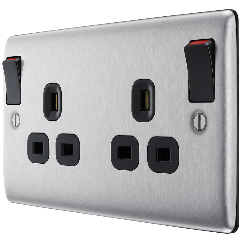 BG Electrical Nexus Metal Brushed Steel - Double, switched, double pole, outboard rockers