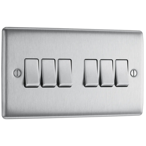 BG Electrical Nexus Metal Brushed Steel - 6 gang, 2 way switch
