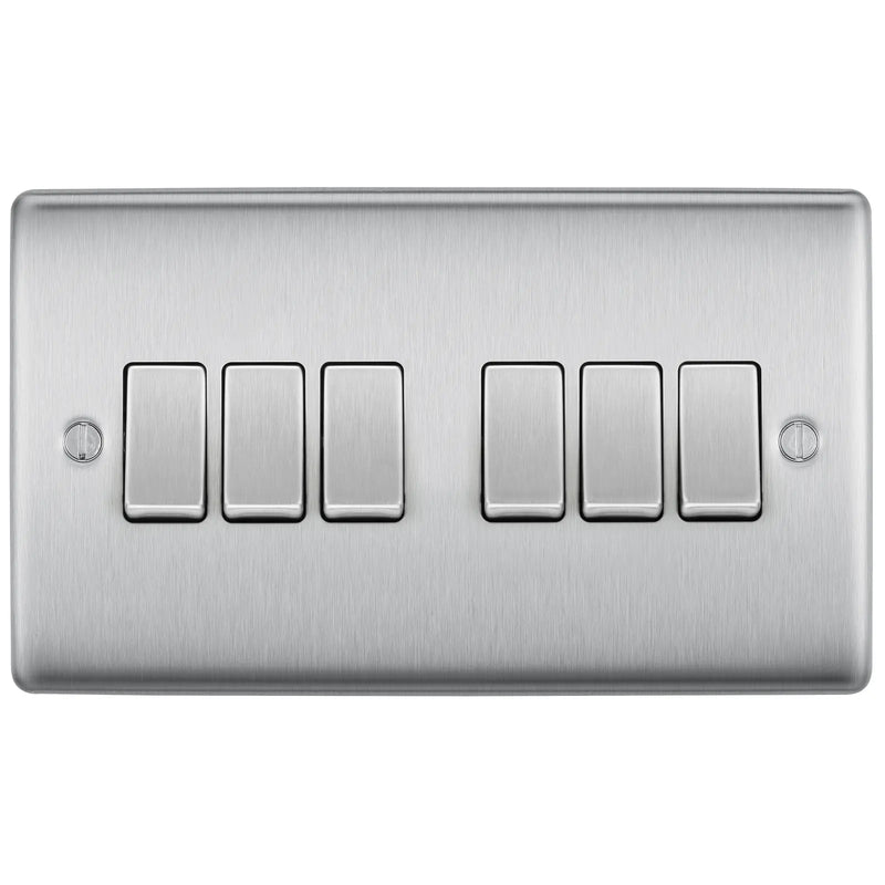 BG Electrical Nexus Metal Brushed Steel - 6 gang, 2 way switch