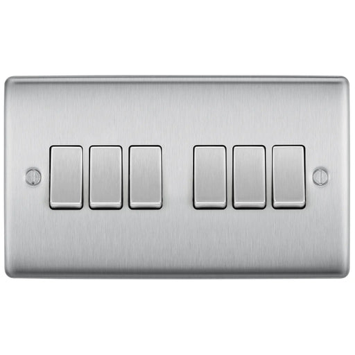 BG Electrical Nexus Metal Brushed Steel - 6 gang, 2 way switch
