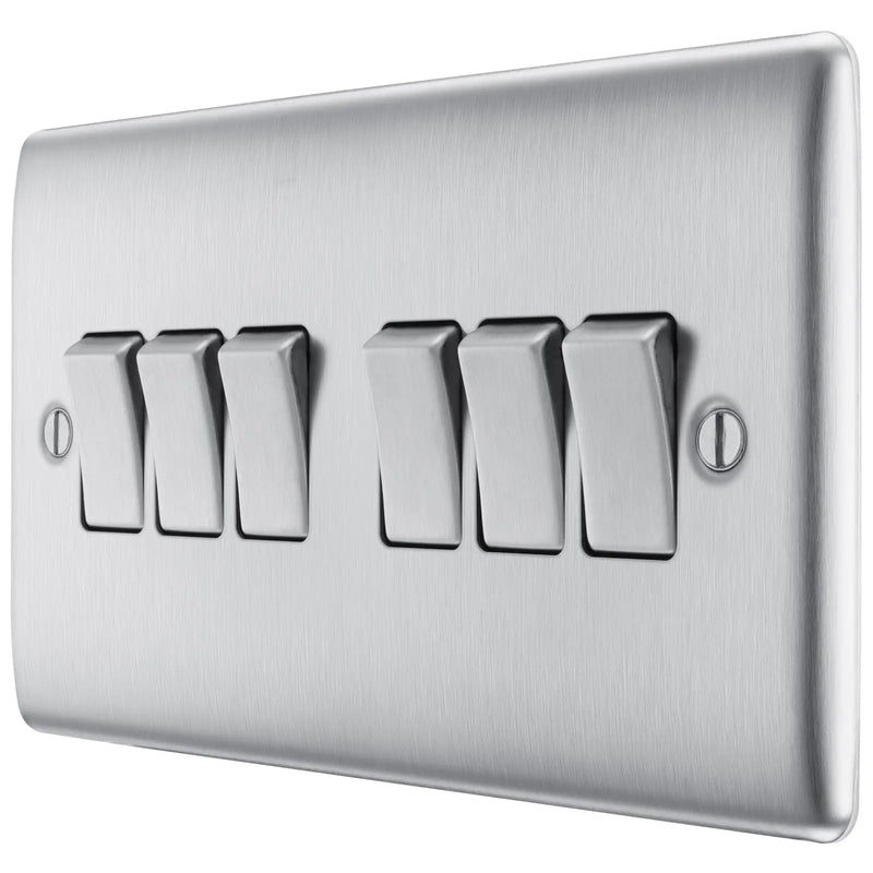 BG Electrical Nexus Metal Brushed Steel - 6 gang, 2 way switch