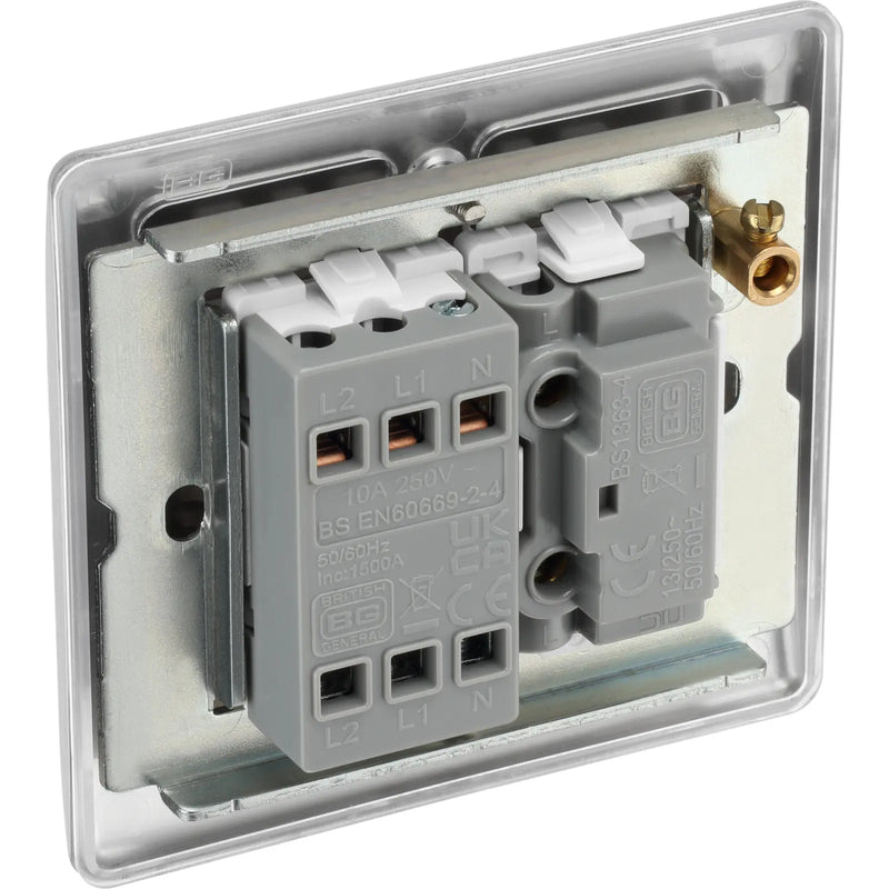 BG Electrical Nexus Metal Brushed Steel - Triple pole, fused, fan isolator