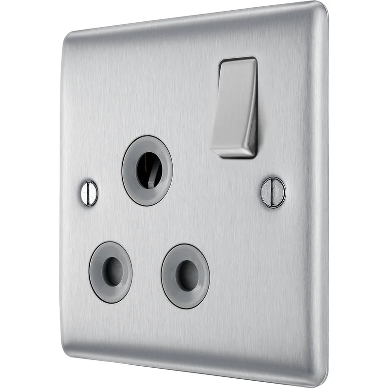 BG Electrical Nexus Metal Brushed Steel - 15A, single, switched, round pin