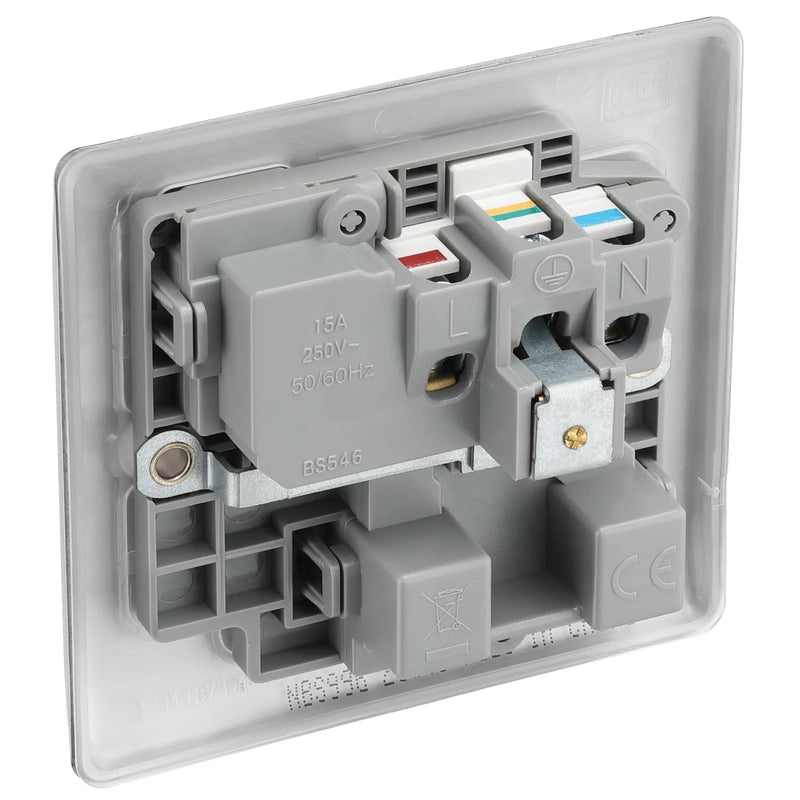 BG Electrical Nexus Metal Brushed Steel - 15A, single, switched, round pin