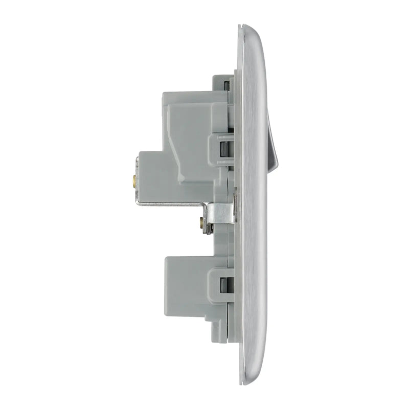 BG Electrical Nexus Metal Brushed Steel - 15A, single, switched, round pin