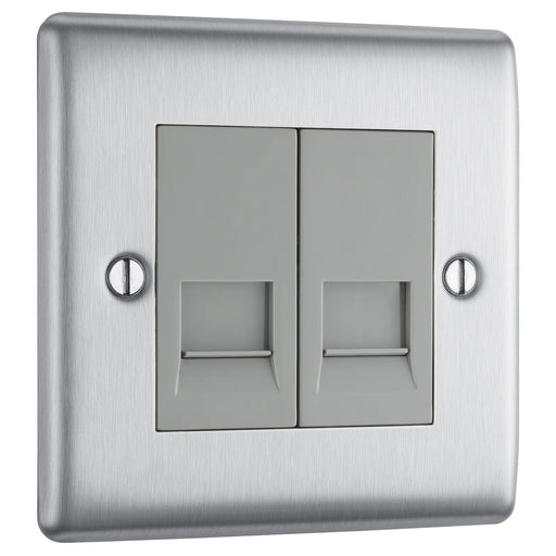 BG Electrical Nexus Metal Brushed Steel - Double, RJ11 telephone socket
