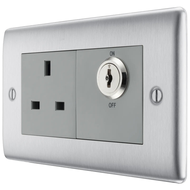 BG Electrical Nexus Metal Brushed Steel - Single, key controlled, double pole