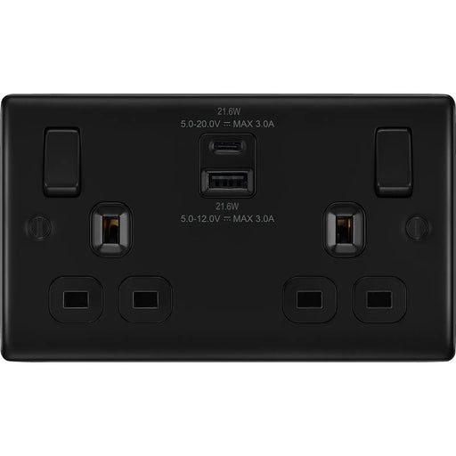 BG Electrical Nexus Metal Matt Black - Double switched single pole, with USB A + C (22W)