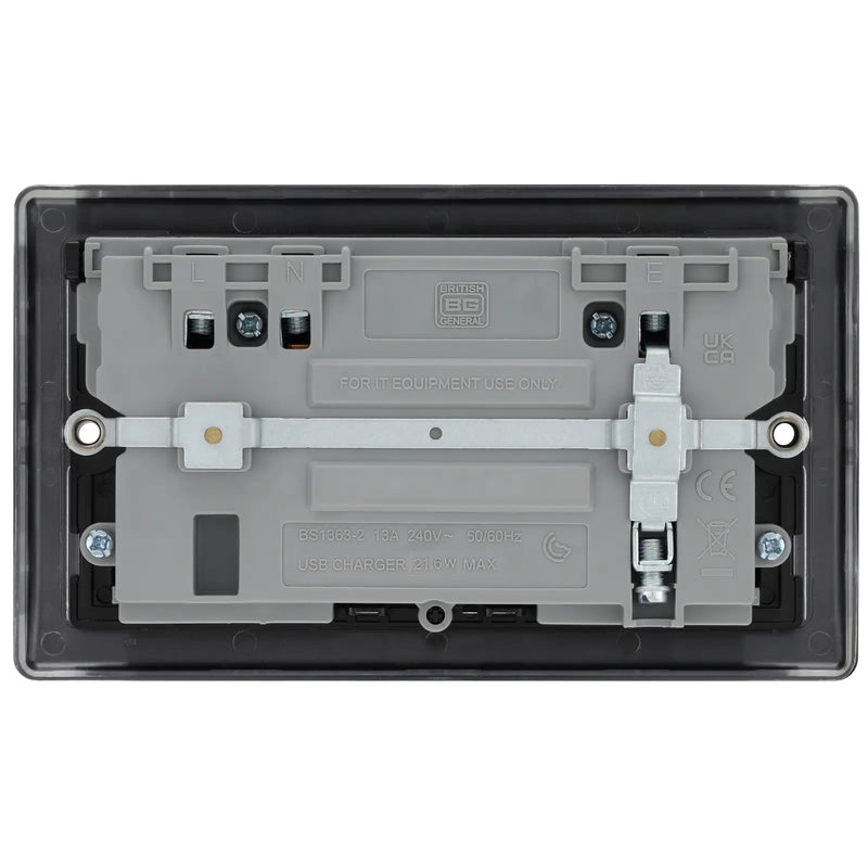BG Electrical Nexus Metal Matt Black - Double switched single pole, with USB A + C (22W)