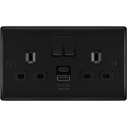 BG Electrical Nexus Metal Matt Black - Double switched single pole, with USB A + C (12W)