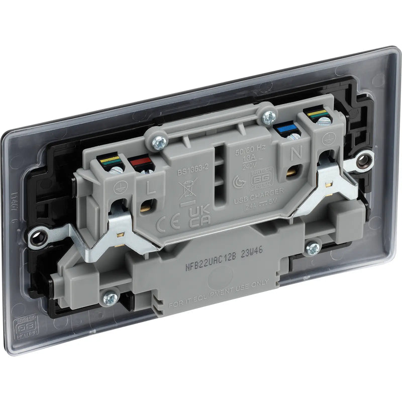 BG Electrical Nexus Metal Matt Black - Double switched single pole, with USB A + C (12W)