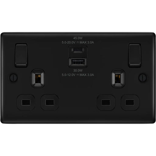 BG Electrical Nexus Metal Matt Black - Double switched single pole, with USB A + C (45W)