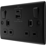 BG Electrical Nexus Metal Matt Black - Double switched single pole, with USB A + C (45W)