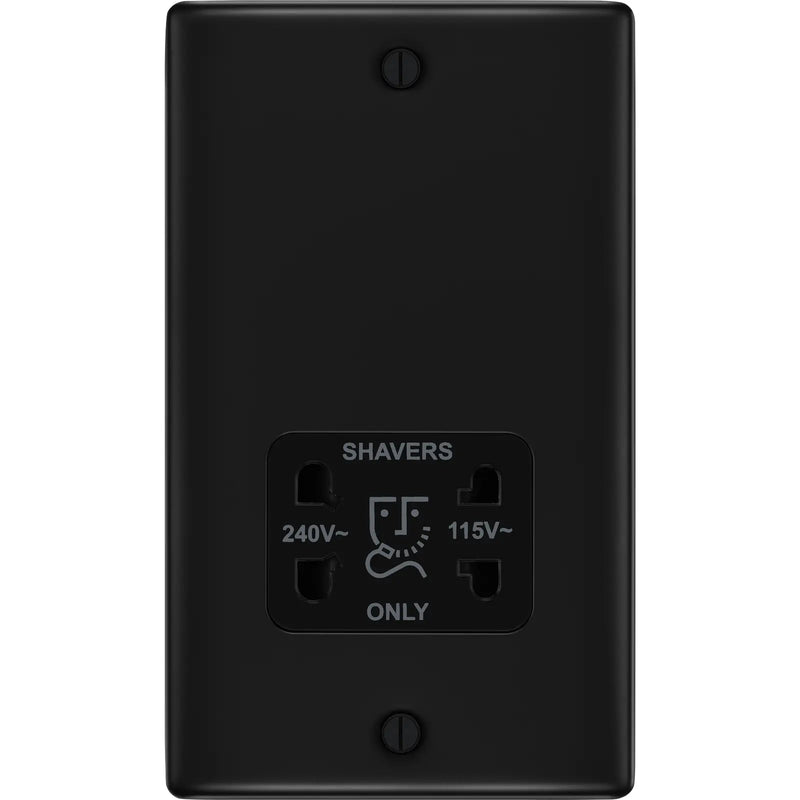 BG Electrical Nexus Metal Matt Black - 115/240V dual voltage shaver socket