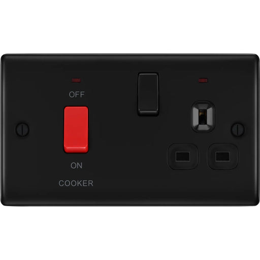 BG Electrical Nexus Metal Matt Black - 45A double pole, with switched socket and indicators