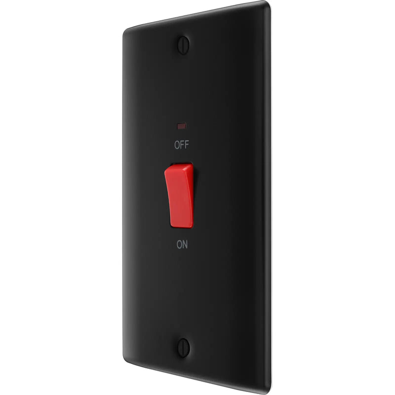 BG Electrical Nexus Metal Matt Black - 45A, double pole, large plate, with indicator