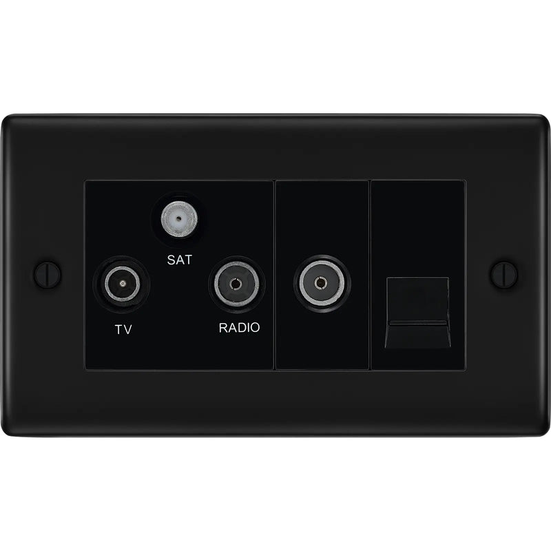 BG Electrical Nexus Metal Matt Black - Triplex with BT outlet and co-axial return - screened
