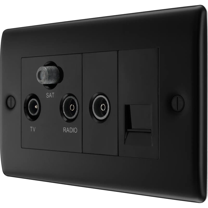 BG Electrical Nexus Metal Matt Black - Triplex with BT outlet and co-axial return - screened